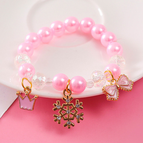 Children's bracelet for little babies, cute cartoon princess imitation pearl bangles, factory wholesale, street vendor supply
