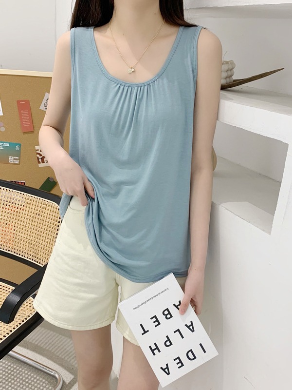 モーダルのベスト夏の女性の袖なしの薄いタイプの洋気の百合外は大きいサイズを着てゆったりしていて、やせている上着の底のシャツのファッションを現します。