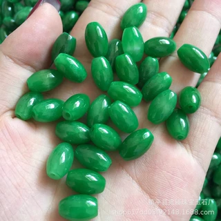 翡翠干青铁龙生祖母绿米珠路路通diy配件散珠满绿椭圆手链玉石