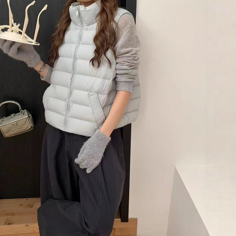 三星90白鸭绒短款羽绒服马甲女2025年冬新款韩版立领排骨背心内搭|undefined