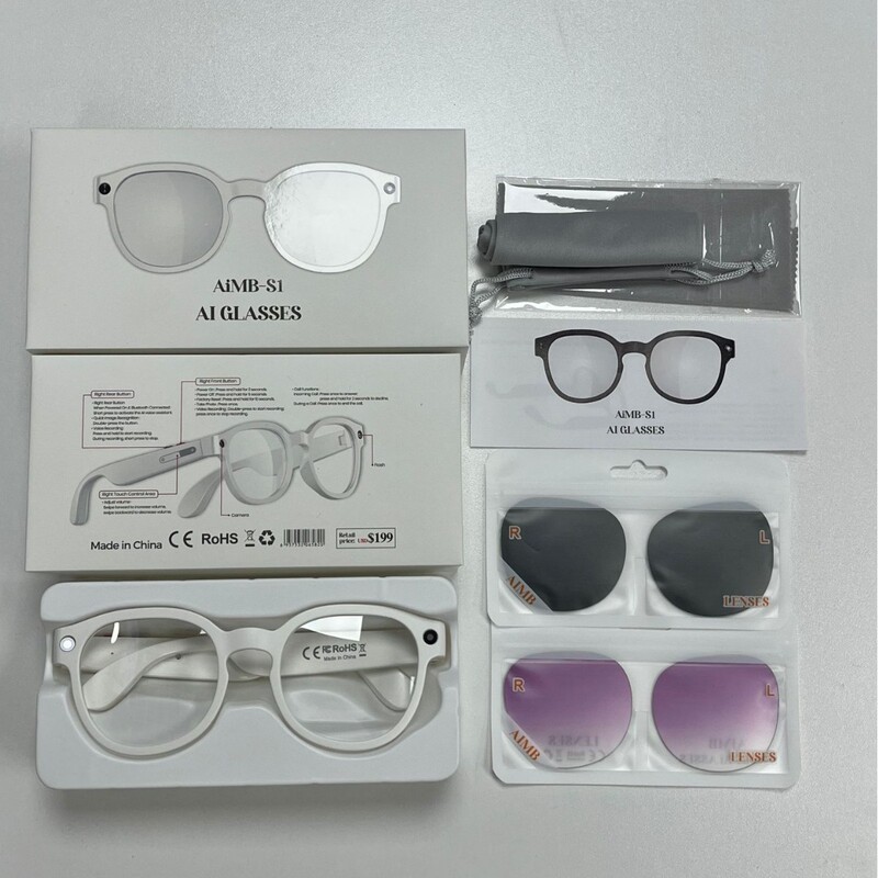 Cross-border bestseller AIMB-S1 smart AI glasses with 5MP camera, cutting-edge technology, translation, Bluetooth glasses, Huaqiangbei Cross-border bestseller AIMB-S1 smart AI glasses with 5MP camera, cutting-edge technology, translation, Bluetooth glasses, Huaqiangbei
