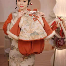 汉服女童2025冬季新款儿童国风裤子小女孩新中式民国风唐装拜年服