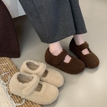 2025新款内增高厚底勃肯鞋女加绒灰色玛丽珍毛毛鞋女冬外穿呢子保