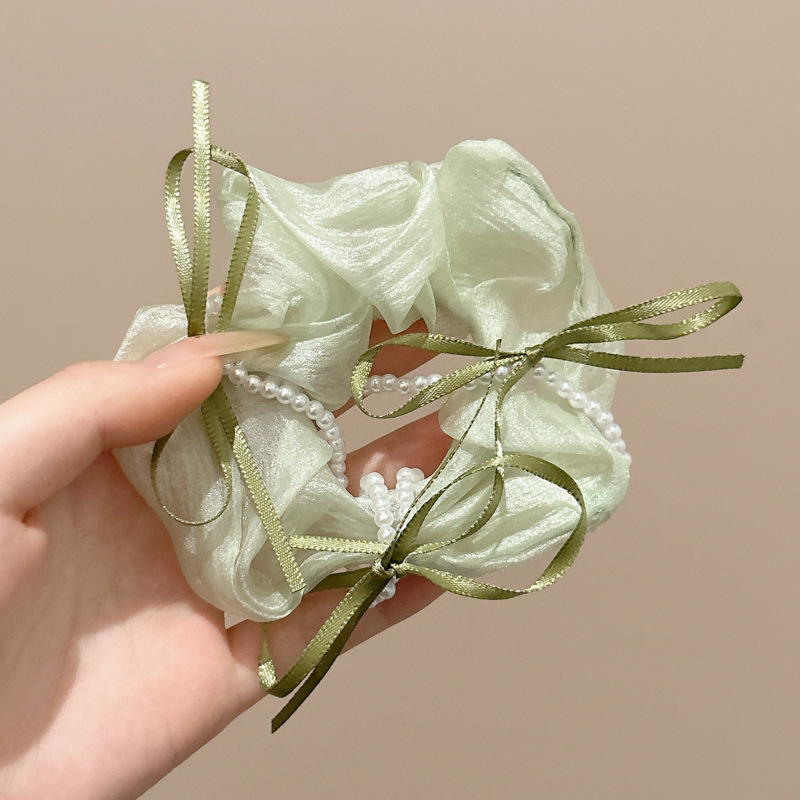 Correa para el cabello de intestino grueso francés fresco para mujer, lazo de perlas de alta calidad, cuerda para el cabello, cuerda para la cabeza, tocado de goma