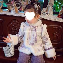 女童新中式唐装棉袄女孩国风套装冬装2025新款儿童阔腿裤两件套厚