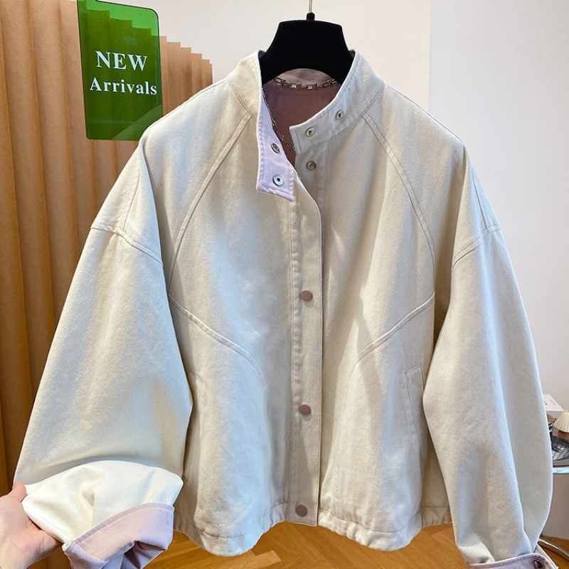 高級感立襟ジャケットのデニムコートの女性春秋服2025新型のゆったりとしたカジュアルな短い上着|undefined