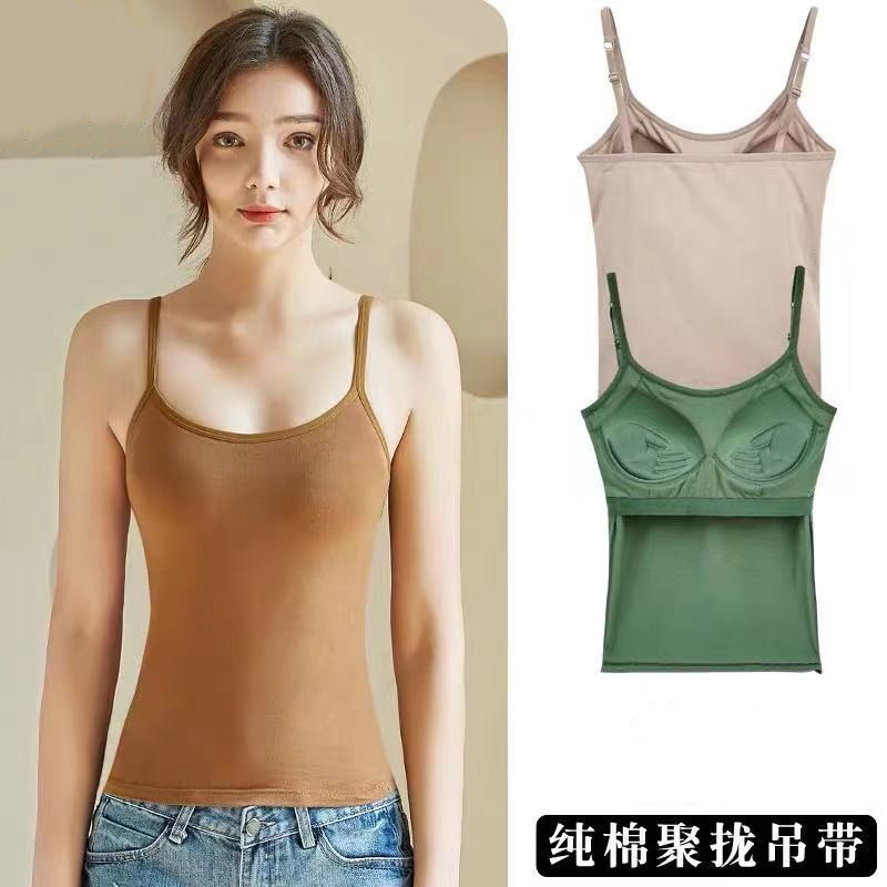 긴 기장의 순면 멜빵형 속옷, 가슴 모아주는 효과, 가슴살 보정, 처짐 방지 브라, 노와이어, 여성용, 패드 내장