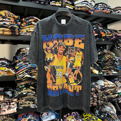 Cross-border simple short-sleeved KOBE printed T-shirt retro American Vintage wash loose heavy casual short-sleeved trend