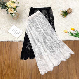 叠穿新款网纱内搭纱裙打底裙蕾丝裙半身裙女装秋季白色旗袍内衬裙