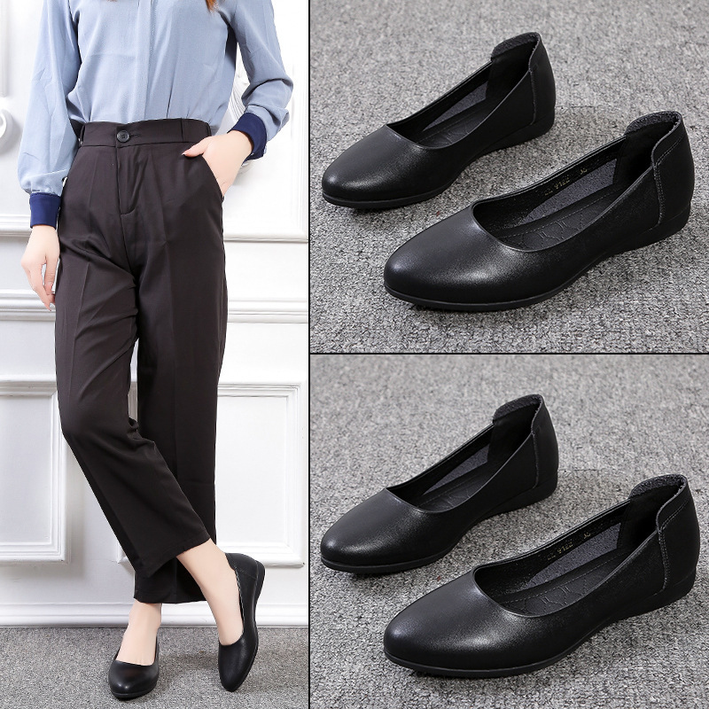 2023 Spring Work Shoes Soft Sole Work Shoes Women's Black Large Size Flat Shoes Low Heel Professional Shoes Women's Leather Shoes Fashionable 2023 Spring Work Shoes Soft Sole Work Shoes Women's Black Large Size Flat Shoes Low Heel Professional Shoes Women's Leather Shoes Fashionable