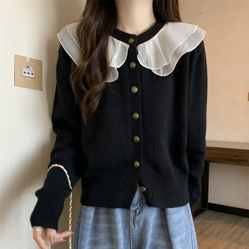 Plus size women's knitted cardigan coat for women winter New chubby girl doll collar sweater design long sleeve top for women