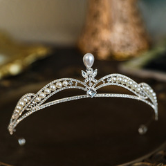 韓式簡約水鑽珍珠小皇冠精緻婚紗頭飾頭冠婚紗生日晚宴頭飾批發