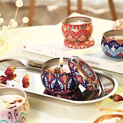 Dried Flower Candles Iron Box Soy Wax Gift Amber Aroma Diffuser Gift Living Room Deodorizing Rose Decorative Ornament