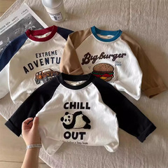 2025 春と秋の新作パッチ子供服男の子 Tシャツ長袖春純粋な綿底シャツ子供のマルチカラー男の子