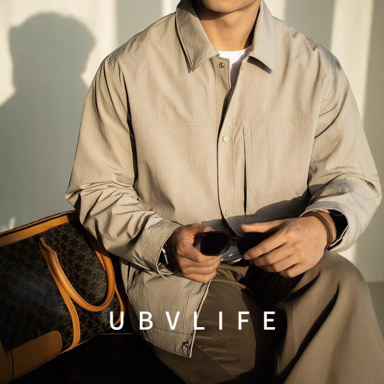 Lightweight texture breathable lapel frock jacket men's new 2025 spring casual loose coat