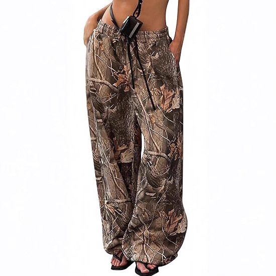 New Cross-Border Women's Straight-Leg Camouflage Sweatpants, High-Waisted Drawstring Loose Joggers with Pockets
