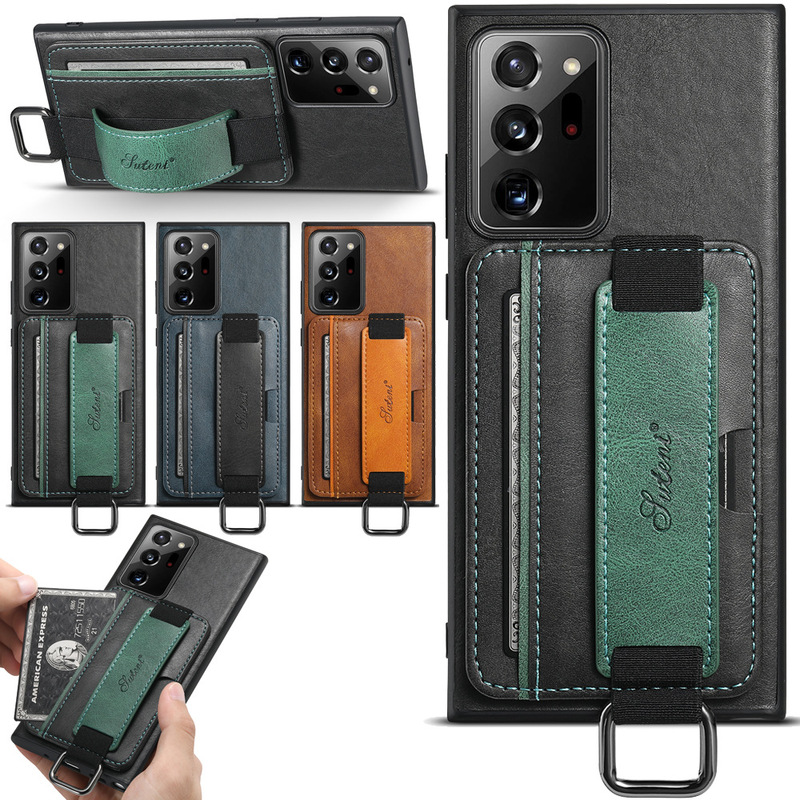 Suitable for Samsung Note20 Ultra Card-Inserting Phone Case S26 Wrist Strap Back Cover Google Pixel9 Protective Leather Case