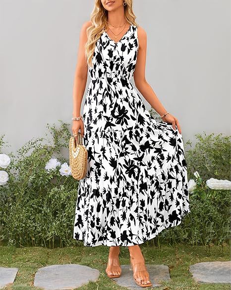 269g Weight Maxi Long Dress Dress Length Type Sleeveless Sleeve Length Swing Dress Dresses Type Sleeveless Sleeve Type Polyester Fabric Type Mid Waist Waist Line Holiday, Daily, Selfie Occasion V Neck Neckline Regular Fit Fit Type Flower Pattern Summer Season Women's Gender Printing Design Casual, Elegant, Simple Style Style Wholesale Women's Casual Elegant Simple Style Printing Flower Holiday Daily Selfie V Neck Sleeveless Swing Dress 10
