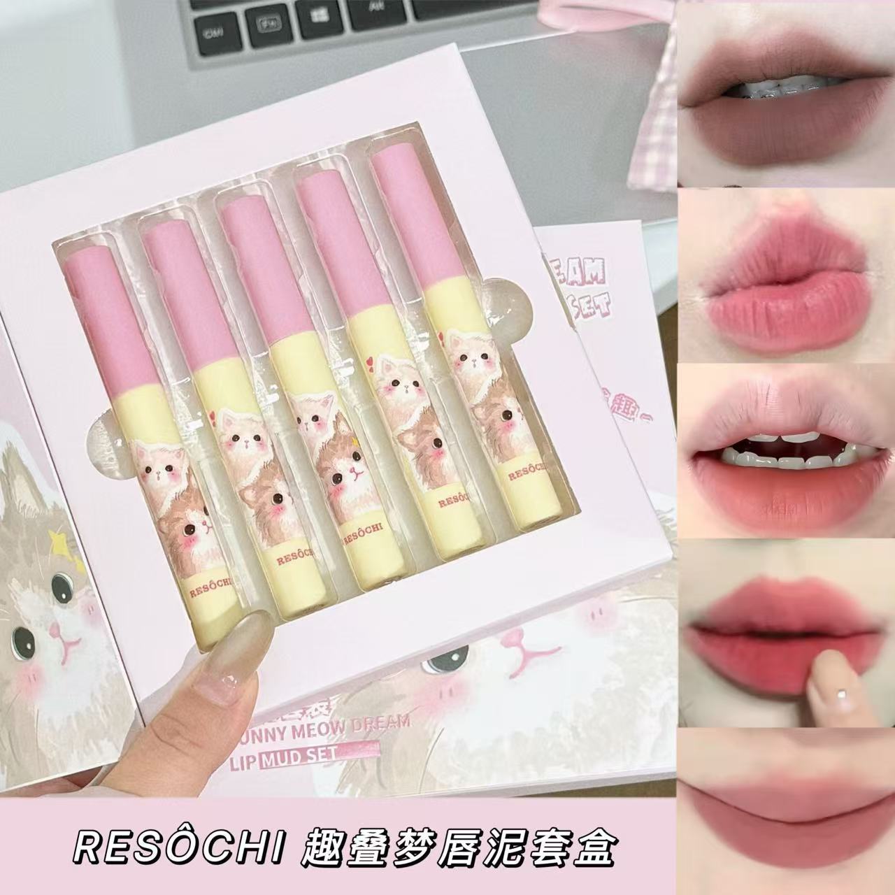 RESOCHI Miao Fancy Dream Lip Cover Box no es fácil de tocar tazas mate niebla superficie color claro transfronterizo barato lápiz labial