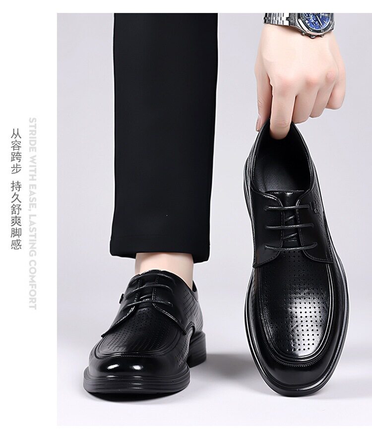 Giày sandal da nam mùa hè buộc dây, đế cao 2 cm, thoáng khí kiểu công sở — Màu nâu, màu đen chi tiết 13