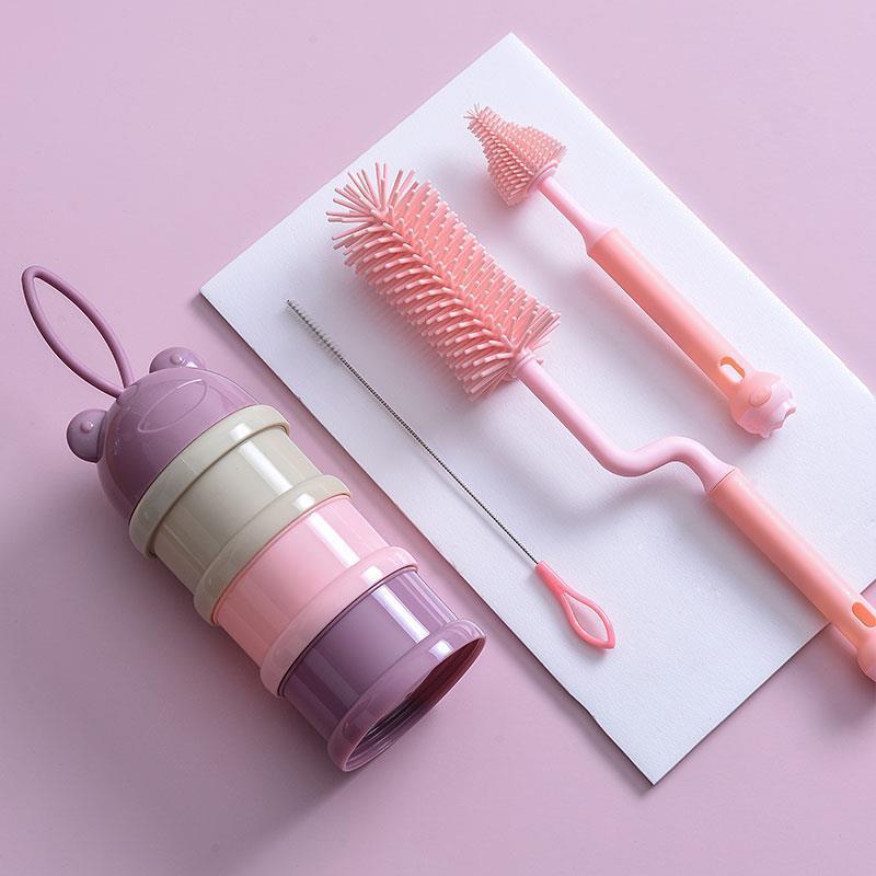 Rosa (conjunto de cepillo de botella de 3 piezas) + lata de leche en polvo ☆