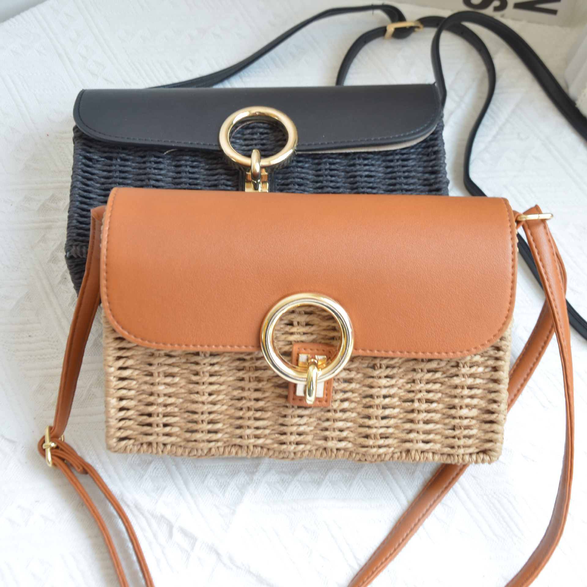 Woven straw bag strap