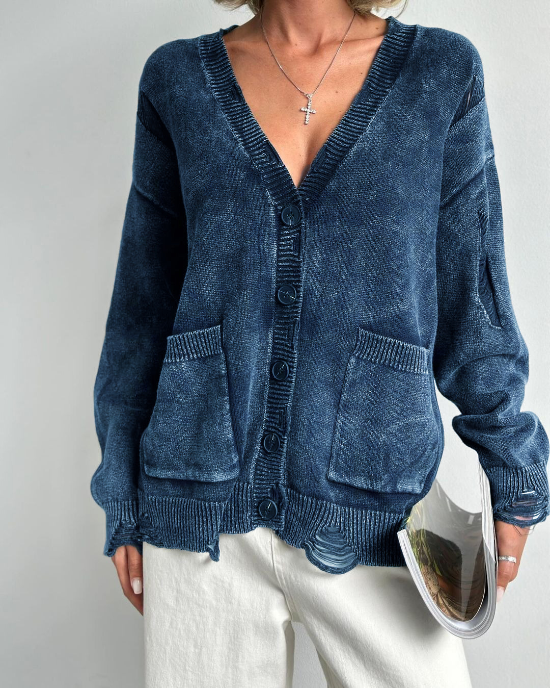 Damen Strickcardigan Vintage Langarm Strickjacke Für Den Winter_voghion.com