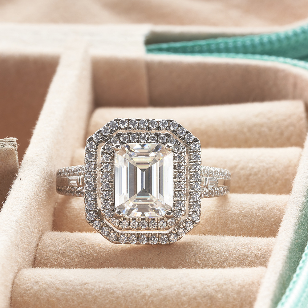 Europa y los Estados Unidos 3 quilates 7X9MM plata esterlina anillo de moissanita anillo de moissanita TK transmisión en vivo