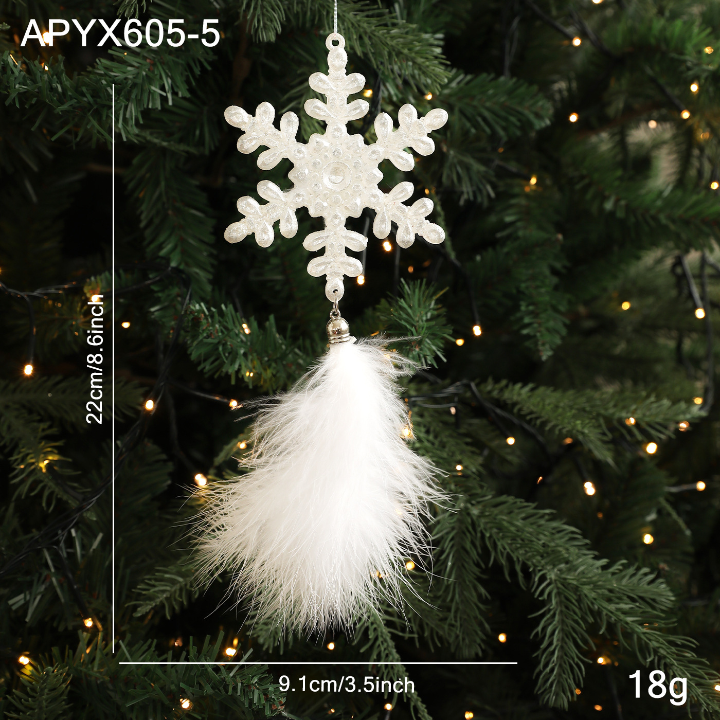 Nuevas plumas transfronterizas de nieve blanca colgante de plástico árbol de Navidad colgante decoración de atmósfera de vacaciones