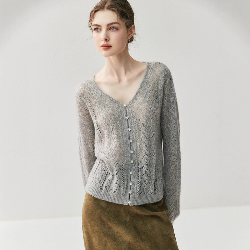 V-Neck Hollow Cashmere Cardigan for Women, Trendy Fashion Silk Cashmere Knit Jacket, Loose Lazy Top, Soft and Cozy V-Neck Hollow Cashmere Cardigan for Women, Trendy Fashion Silk Cashmere Knit Jacket, Loose Lazy Top, Soft and Cozy