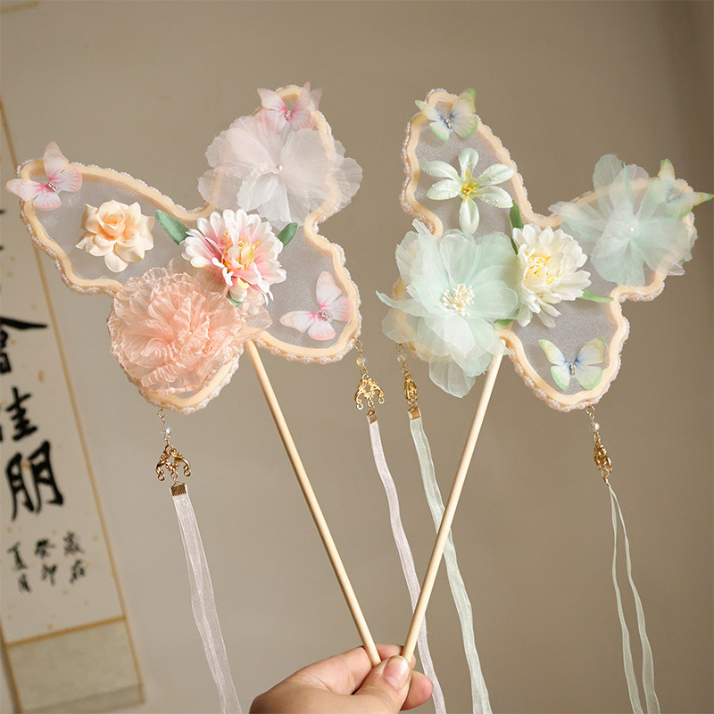 Chinese Style Butterfly Embroidery Tuan Fan Hanfu Photo Performance Props Antique Hand-held Tuan Fan Summer Dance Round Fan