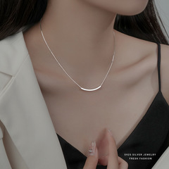 s925纯银笑脸项链女百搭小众微笑项链冷淡轻奢简约锁骨链精致高端