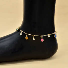 欧美跨境简单复古水钻水滴吊坠脚链手工链 简约金属百搭脚链ankle