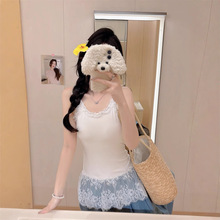 2025夏季新款韩版可爱休闲辣妹蕾丝拼接小吊带背心女修身显瘦上衣