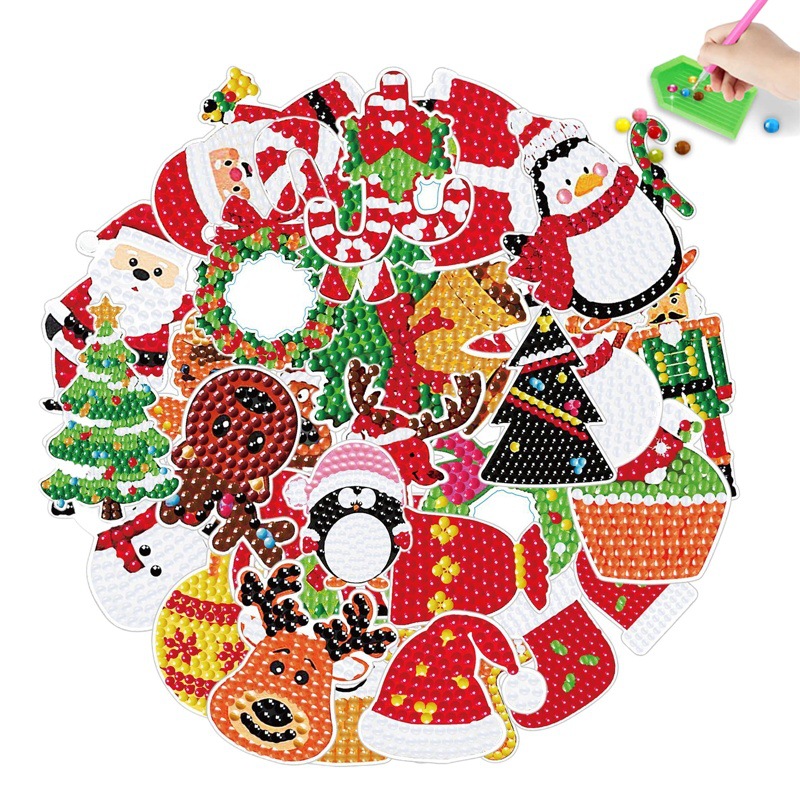 Venta caliente de dibujos animados Navidad diamante pintura libre pegatinas DIY ladrillo pintura pared pegatinas niños hechos a mano pegatinas redondo diamante