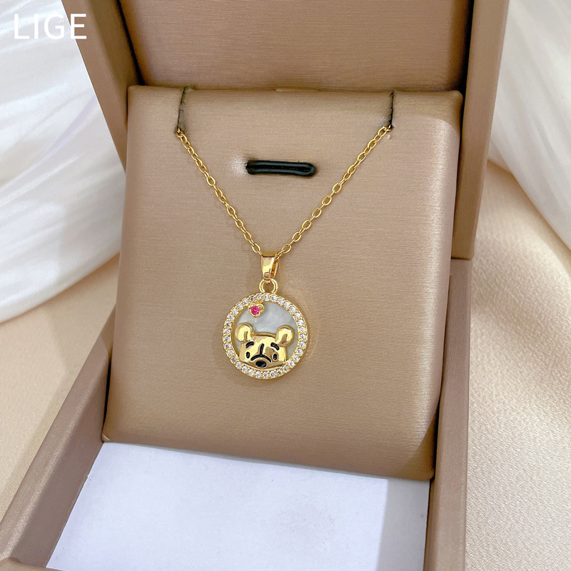 Gorgeous Bear Knot Necklace With Diamond Pendant In Titanium Steel_voghion.com