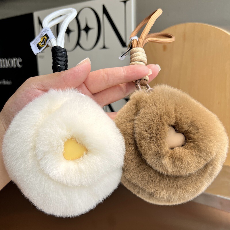[Cute Coin Purse] Real Rex Rabbit Fur Car Keychain Pendant Stuffed Headphone Bag School Bag Pendant Gift