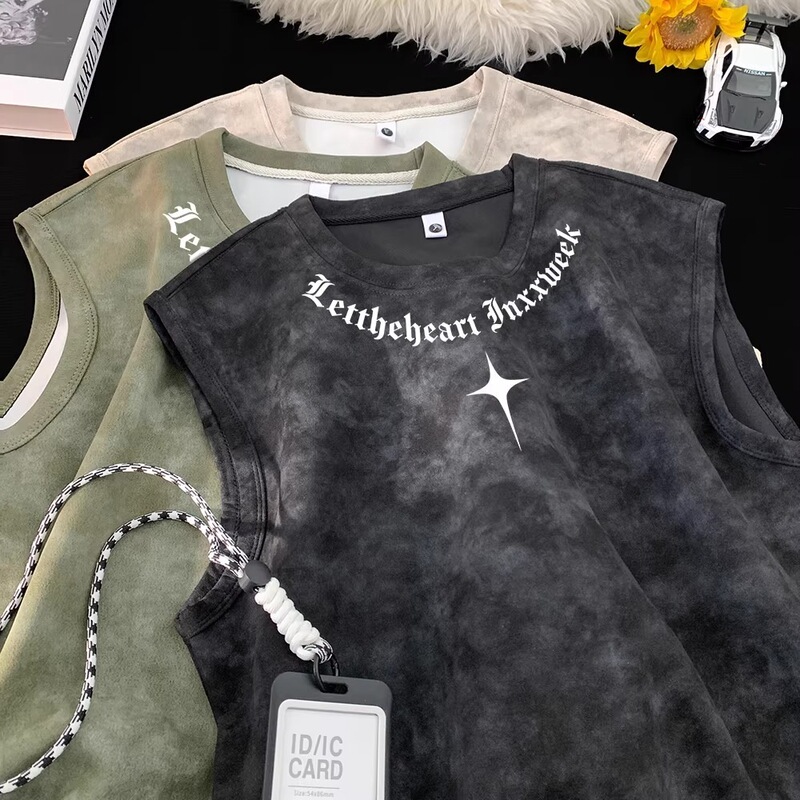 Trendy Suede Vest for Men, Summer American High Street Style Couple's T-Shirt, Trendy Brand Loose Fit Versatile Casual Sleeveless T-Shirt Trendy Suede Vest for Men, Summer American High Street Style Couple's T-Shirt, Trendy Brand Loose Fit Versatile Casual Sleeveless T-Shirt