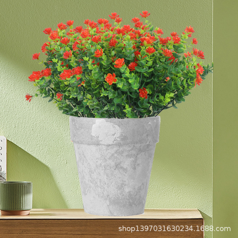 跨境仿真花尤加利茶花仿真绿植假花塑料花 小玫瑰厂家