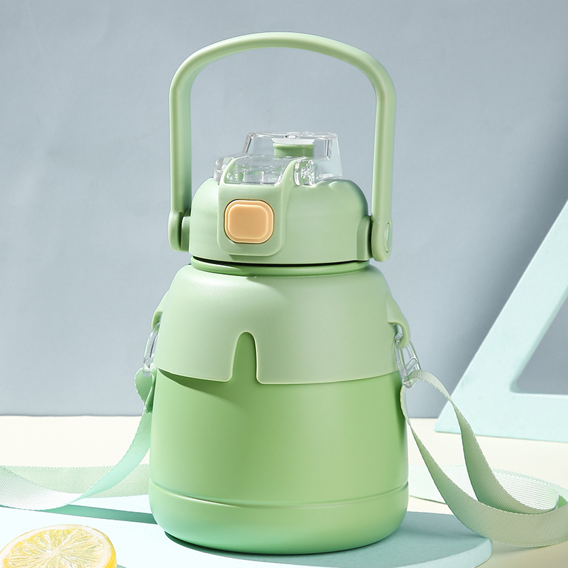 Personalizable Acero inoxidable vientre Taza Termo taza Otoño e Invierno portátil deportes hervidor portátil hombro correa de la taza