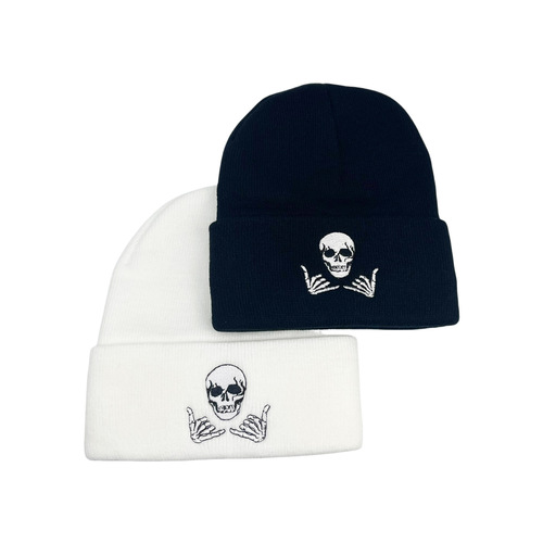 Bestselling Skeleton Head Hand Embroidered Knitted Wool Hat for Men and Women, Versatile Warm Winter Cap