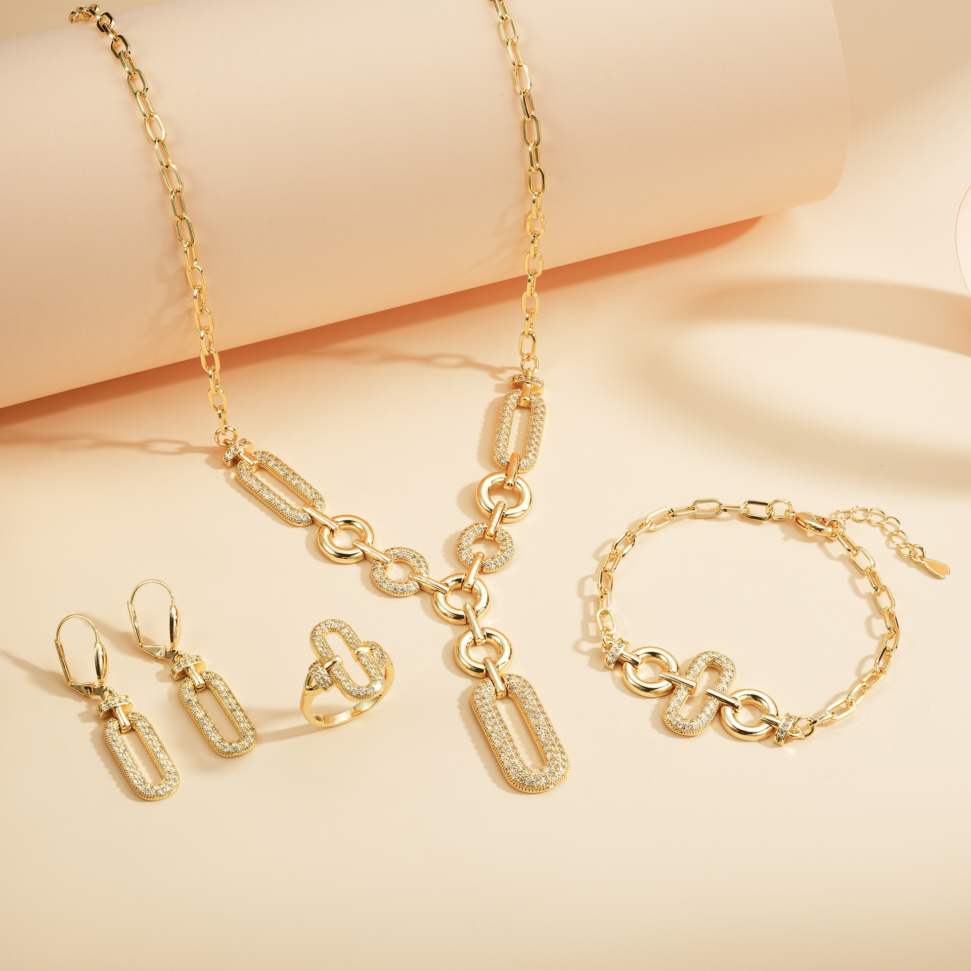 Europa y los Estados Unidos exagerado conjunto de joyas de piedra de silicio cadena de geometría lujosa pulsera de moda de alta gama pendientes anillo conjunto de cuatro piezas image 1