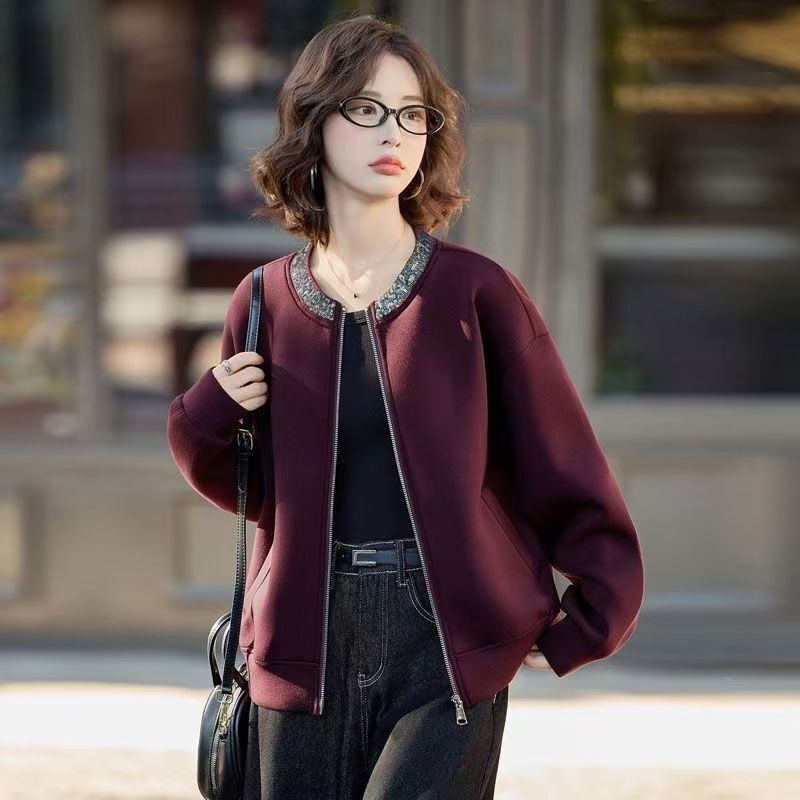 Baseball Uniform Sweatshirt for Women, Spring and Autumn 2026 New Korean Style Fashionable Sequin Embroidery Casual Versatile Cardigan Jacket Baseball Uniform Sweatshirt for Women, Spring and Autumn 2026 New Korean Style Fashionable Sequin Embroidery Casual Versatile Cardigan Jacket