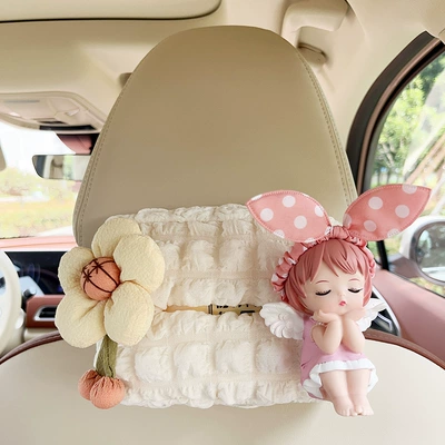 Car tissue box/set – Use - puff-tissue-box-custard-sunflower-white-dot-pink-anne