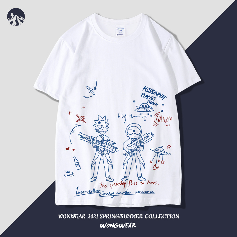 Rick and Morty Joint Short-sleeved T-shirt Men's European and American Animation Trend Loose Cotton Half-sleeved Student's All-match T-shirt