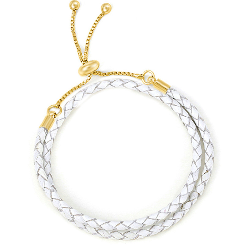 Goldperlen-Armband mit Schnalle, Damenarmband aus Lederband, doppelte Schlaufe, mehrfarbiger Stil, Basic-Kette_voghion.com