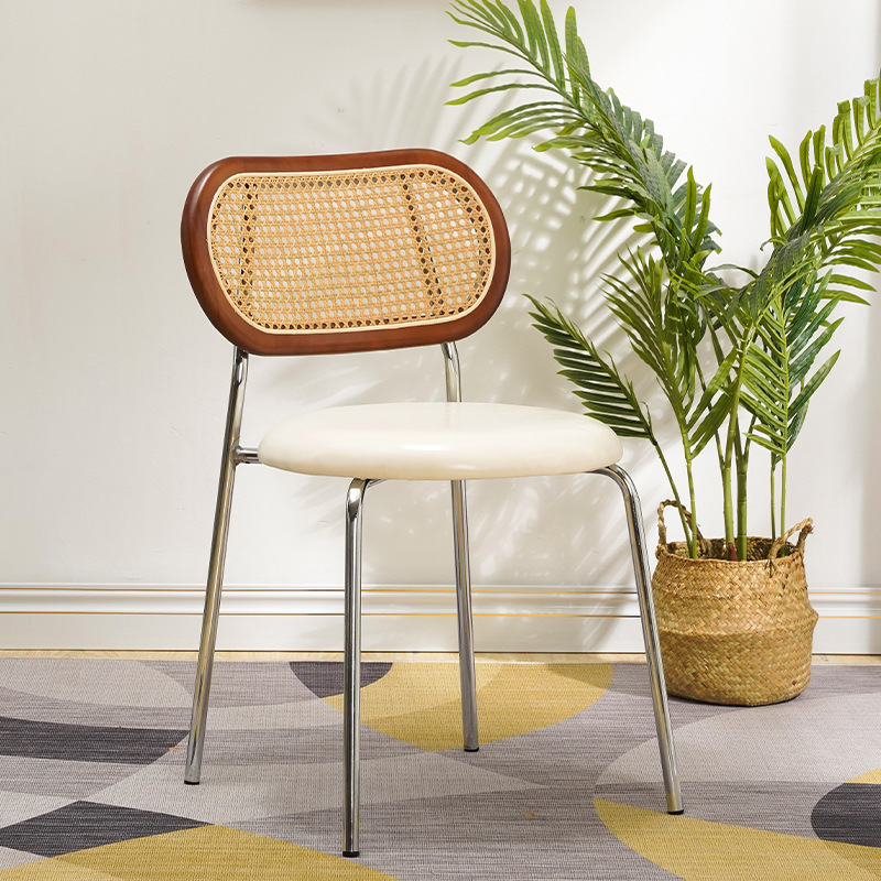 Silla de respaldo transfronteriza Xiyin silla de lujo ligera red red de caña silla de escritorio casera taburetes de cuero comercio exterior silla de comedor caliente image 9
