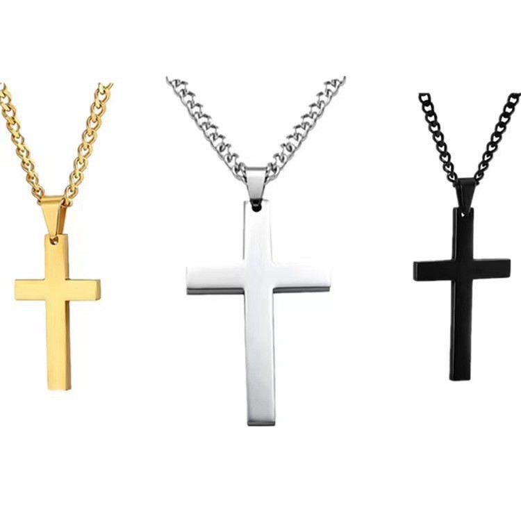 纯手工抛光厂家直供简约时尚钛钢十字架项链男女通用吊坠饰品项链