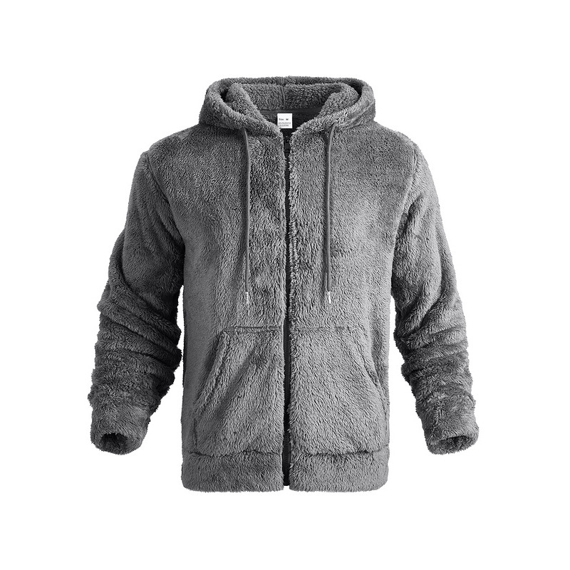 Europa y Estados Unidos trajes de hombre transfronterizos otoño y invierno engrosados cálidos chaqueta de vello de doble cara con cremallera suelta cardigan casual con sombrero