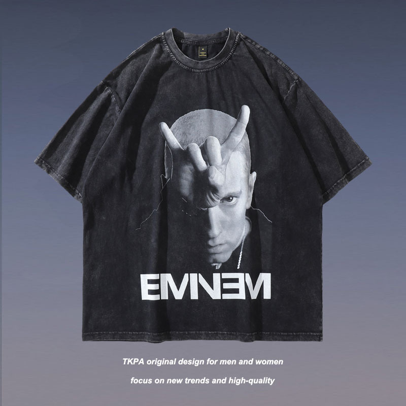 TKPA American-style Retro Hip-hop Figure Short-sleeved T-shirt Men's and Women's Loose Street Fashion Brand Original ins Style Half-sleeved Top